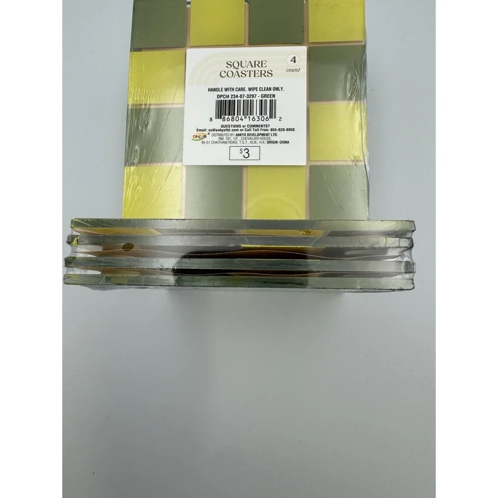 Square Glass Coasters 4 sets of 4 (Green) NEW